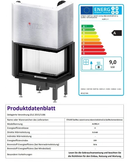 EEK A - Eck-Kamineinsatz HITZE Albero AL9RG.H DECO Mit Schiebetür, Rechts -9kW 6 EEK A - Eck-Kamineinsatz HITZE Albero AL9RG.H DECO Mit Schiebetür, Rechts -9kW – Bild 4
