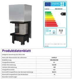 *EEK A - 3-Scheiben-Kamineinsatz KRATKI NBC 9 Mit Schiebetür - 9 KW -Napoleon Geschaft NBC600 400