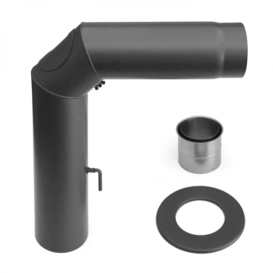 150 Mm - Rauchrohr Set Eckig 3-teilig Geschweißt Mit Drosselklappe In Gussgrau 3 150 Mm - Rauchrohr Set Eckig 3-teilig Geschweißt Mit Drosselklappe In Gussgrau