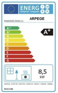 EEK A+ "Breitbild"-Kaminofen Panadero ARPEGE ECODESIGN, Ext. Zuluft - 8,9 KW -Napoleon Geschaft arpege label