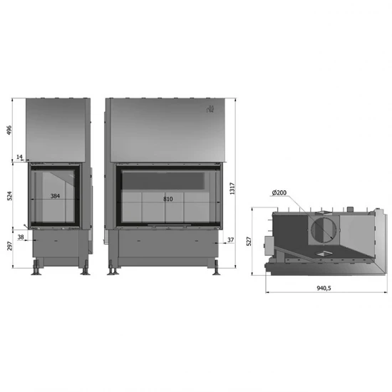 EEK A+ Eck-Kamineinsatz HAJDUK VOLCANO 2BLTh Rahmenlose XXL-Scheibe, Schiebetür - 11 KW 5 EEK A+ Eck-Kamineinsatz HAJDUK VOLCANO 2BLTh Rahmenlose XXL-Scheibe, Schiebetür - 11 KW – Bild 3