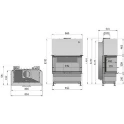 EEK A+ 3-Scheiben-Kamineinsatz HAJDUK VOLCANO 3BTh Rahmenlose XXL-Scheibe, Schiebetür - 11 KW -Napoleon Geschaft hajduk volcano 3bth masszeichnung