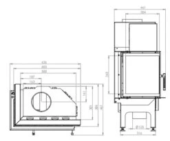 EEK A - Eck-Kamineinsatz HITZE Albero AL9L.H DECO Mit Seitenglas Links -9kW -Napoleon Geschaft hitze ma zeichnung2