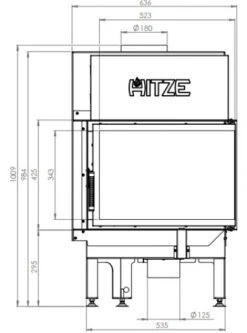 EEK A - Eck-Kamineinsatz HITZE Albero AL9R.H DECO Mit Seitenglas Rechts - 9kW -Napoleon Geschaft hitze ma zeichnung3