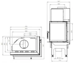 EEK A - Eck-Kamineinsatz HITZE Albero AL9R.H DECO Mit Seitenglas Rechts - 9kW -Napoleon Geschaft hitze ma zeichnung4
